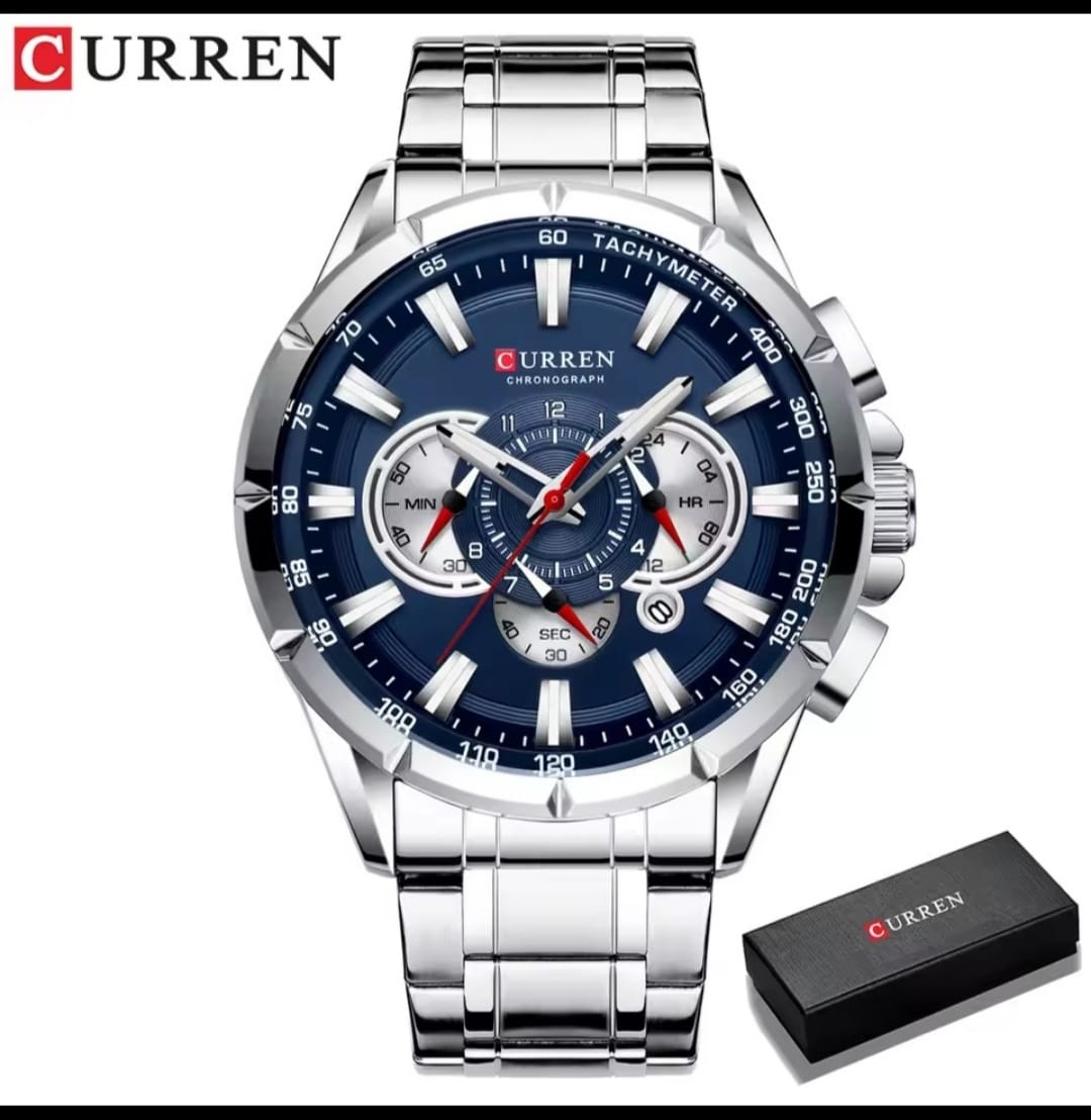 Nuevo reloj de pulsera CURREN para hombre,casual y deportivo, con cronografo, Correa de acero inoxidable, esfera grande, movimiento de cuarzo y agujas luminosa
