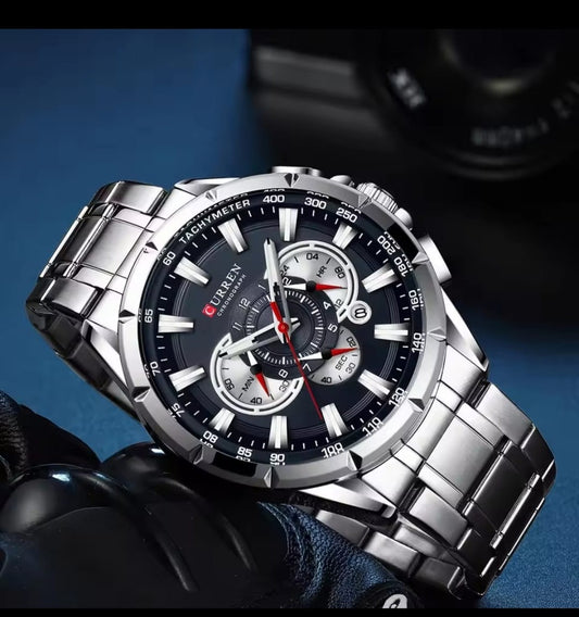 Nuevo reloj de pulsera CURREN para hombre,casual y deportivo, con cronografo, Correa de acero inoxidable, esfera grande, movimiento de cuarzo y agujas luminosa