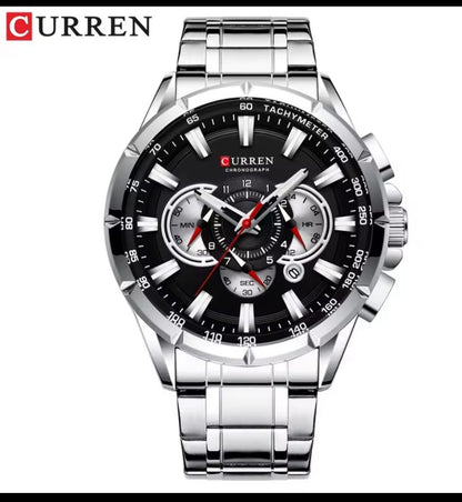 Nuevo reloj de pulsera CURREN para hombre,casual y deportivo, con cronografo, Correa de acero inoxidable, esfera grande, movimiento de cuarzo y agujas luminosa